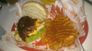 Chicken BBQ Burger (175.00) Upgraded (+75.00); Buffalo Trax Fries (75.00)